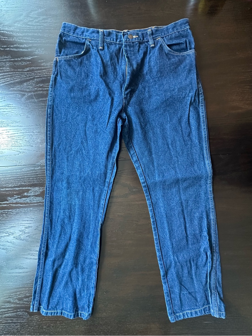 Vtg 70s 80s Rustler Mens Jeans 38x30 USA Made Talon 42 Zip Dark Denim Workwear